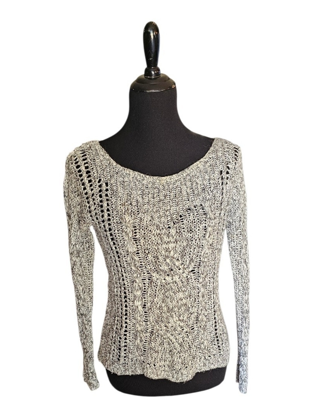 Free People Marled Cable Knit Sweater XS Boho Open Knit Linen Blend